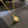 Retro golden necklace with oval pendant and milky white shell inlay for women - White Shell Gold Bracket (W1024)