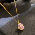 Vintage gold locket necklace with pink enamel, purple flower and pearl detail - Pale Pink Enamel Purple Flower (W1027)