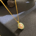 Vintage gold locket necklace with mint green enamel, pink floral motif and pearl - Mint Green Enamel Pink Flower (W1028)