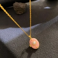 Vintage gold locket necklace with pink enamel and pearl star detail for women - Pink Enamel Pearl Sun (W1031)