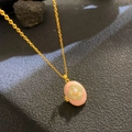 Vintage locket necklace with pink enamel flower and pearl detail on a gold chain - Pale Pink Enamel 3D Floral (W1035)