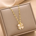 Gold plated four leaf clover necklace with white cat eye petals and zircon detail - Gold Cat's Eye Clover (Lip Chain)