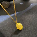 Vintage gold locket necklace with yellow enamel oval pendant and starburst pattern - Yellow Enamel Star Pearl (W1041)