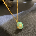Vintage gold-plated locket necklace with light green enamel and pearl center detail - Pale Green Enamel Cross Pearl (W1043)