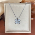 Silver four-leaf clover necklace with cat eye stone and zircon in a variant view - Silver Cat's Eye Clover (Box Chain)
