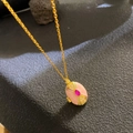 Pink enamel locket necklace with magenta stone and gold chain for women - Pink Enamel Magenta Stone (W1052)