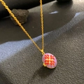 Vintage gold necklace with purple enamel locket and red floral pearl accent - Purple Enamel Red Flower (W1055)