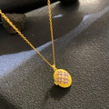Vintage gold locket necklace with yellow enamel, purple flowers and a small pearl - Yellow Enamel Purple Flower (W1058)
