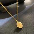 Golden oval locket necklace with white enamel floral relief and pearl details - White Enamel Gold Floral (W1060)