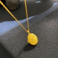 Vintage golden locket necklace with embossed flower pattern and a fine oval pendant - Book Locket Relief Flower (W1065)