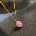 Vintage gold necklace with light purple oval pendant featuring 3D gold flower patterns - Purple Enamel Gold Flower (W1066)
