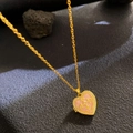 Golden heart photo locket necklace with pink enamel and sparkling white crystals - Heart Pink Cross Inlaid (W1070)