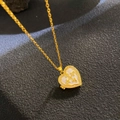 18K gold heart necklace with white shell inlay and zircon accents on black background - Heart White Cross Inlaid (W1071)