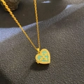 Vintage heart pendant necklace featuring light blue enamel and sparkling cubic zirconia - Heart Cyan Cross Inlaid (W1072)