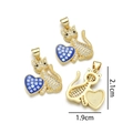 Ciondolo gatto dorato con cuore blu in madreperla e pietre di zircone, set di 3 - Gatto Con Cuore / Blu zaffiro