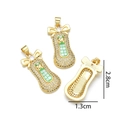Ciondolo scarpetta danza dorato con motivo a scacchi verdi e zirconi, 2,8x1,3cm - Verde