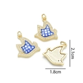 Ciondolo colomba dorata con smalto a conchiglia e cristalli, misura 2,1x1,8 cm - Pendente a Foro Singolo / Blu zaffiro