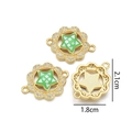 Gold-plated star flower shell charm with green enamel and zircons, 2.1cm x 1.8cm size - Sunflower Star Connector (Green)