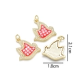 Ciondolo a uccello dorato con smalto a scacchi rossi e zirconi scintillanti, misura 2,1 cm - Pendente a Foro Singolo / Rosso