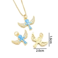 Collana croce con ali d'angelo in oro, opale blu e zirconi, pendente 1,6x2,0 cm - Angelo opale blu stellato