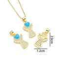 Golden angel pendant necklace with blue heart and white zircon stones, 2.0cm by 1.2cm - Heart Angel Peacock Blue Opal
