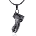 Men's punk style black stainless steel work boot pendant necklace on a chain link - Black