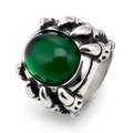 Men's gothic punk dragon claw ring with a large oval emerald green stone in silver steel - US 7 / Green