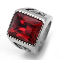 Bague exotique en acier titane avec grand gemme rouge carrée et relief de palmier - US 7 / Bague Acier + Pierre Rouge Foncé