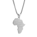 Polished stainless steel Africa map pendant necklace with city names on box chain - Pendant Only (Without Chain) - Steel Color