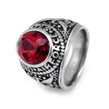 Men's vintage steel US Air Force ring with large round faceted red gemstone - US 7 / Steel Red Zircon