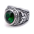 Men's silver steel US Air Force ring with large emerald green gem and eagle relief - US 7 / Silver With Green Zircon