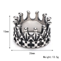Gothic crown ring in vintage stainless steel with 15mm height and 26mm outer diameter - Steel / US 7