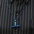 Detail of blue electroplated dumbbell pendant on a steel box chain for men's fitness - Blue Pendant (No Chain)