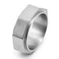 Detailed view of matte silver hexagonal nut ring with industrial brushed steel finish - US 7 / Sandblasted Steel