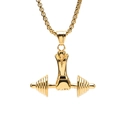Polished gold stainless steel fitness necklace with a fist holding a dumbbell pendant - Gold Color Pendant (No Chain)