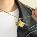 Detail of gold poker flush pendant necklace on black leather jacket and white shirt - Gold Color Pendant Only (Without Chain)