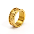 Bague vintage en acier doré avec motifs gravés représentant le soleil et la lune - US 6 / Or