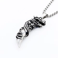 Retro stainless steel dragon tooth pendant with detailed scales on a box chain - Pendant Only / Steel