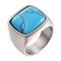 Dettaglio anello in acciaio al titanio spazzolato con pietra turchese rettangolare - n.5 / Argento Turchese Blu