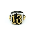 Men's vintage punk ring featuring a gothic gold number 13 relief on a silver band - US 6 / Gold & Silver