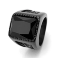 Bague pour homme en titane noir avec pierre carrée et motifs de palmiers en relief - US 7 / Bague Noire + Pierre Noire