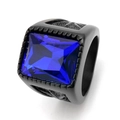 Bague pour homme en titane noir mat ornée d'une grande pierre bleue rectangulaire - US 7 / Bague Noire + Pierre Bleue