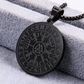 Vintage Nordic Viking Valknut pendant necklace with black rune compass in stainless steel - Black Pendant Only (Without Chain)
