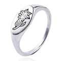 Bague chevalière en acier inoxydable argenté avec face ovale et motif floral gravé - US 9 / Couleur Acier Rose