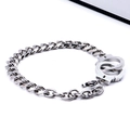 Minimalist silver stainless steel handcuff bracelet with Cuban link and engraved text - Men's Steel Color / 220*8mm