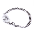 Silver stainless steel handcuff link bracelet with UNLOCK and PUT DOWN engraving - Women's Steel Color / 190*5mm