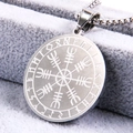 Nordic Viking Vegvisir compass pendant in matte stainless steel with rune engraving - Steel Color Pendant Only (Without Chain)