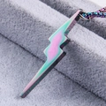 Macro view of a colorful rainbow lightning bolt pendant on a stainless steel box chain - Rainbow Color (Pendant Only (Without Chain))