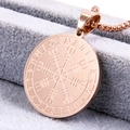 Vintage Viking Vegvisir compass pendant in rose gold finish with Runic alphabet ring - Rose Gold Color Pendant Only (Without Chain)