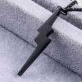 Macro shot of matte black stainless steel lightning bolt pendant with punk style chain - Black (Pendant Only)